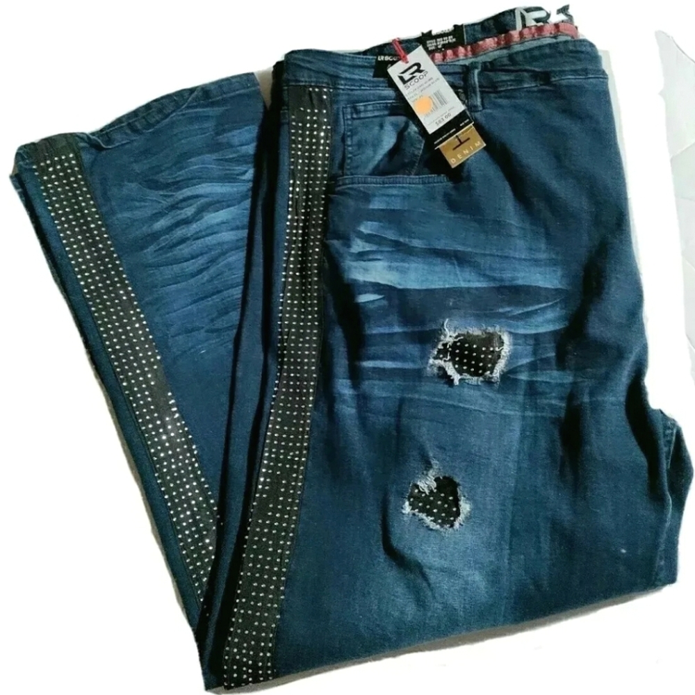 NEW Mens LR Scoop DBX90MB Crystal Bling Jeans! Indigo Blue. Stretch. Sz 46 ($83)